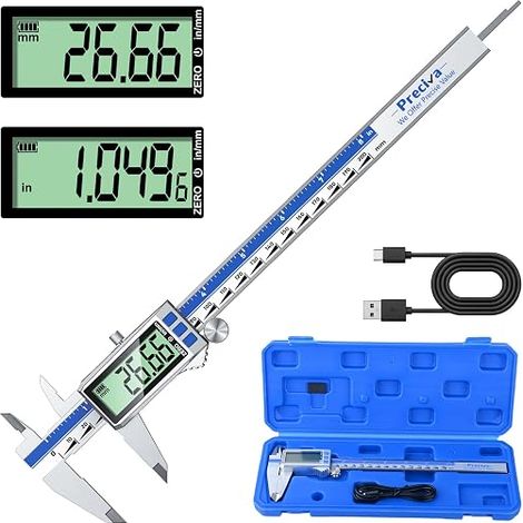 Digital Vernier Caliper Digital Rechargable USB-C Measuring Tool with Large LCD Display Protection Ideal for Carpentry (1/5)