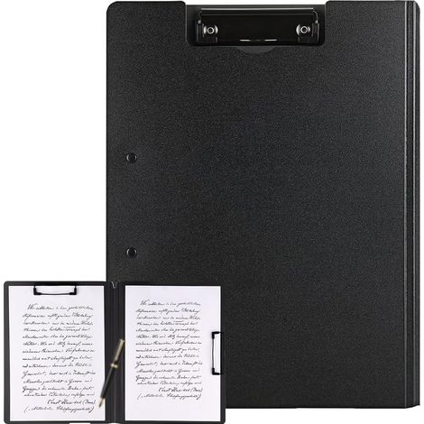 Porte-bloc A4 avec couvercle, porte-documents avec 2 clips pour bureau, école et construction (noir) (1/5)