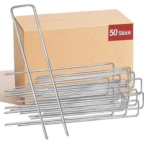 50 Pièces Sardines de Fixation en Acier Galvanisé, 150 x 40mm Ø 3 mm Sardines Camping, Piquets de Jardin pour Jardin, Paillis, Gazon, Artificiel, Camping (1/5)