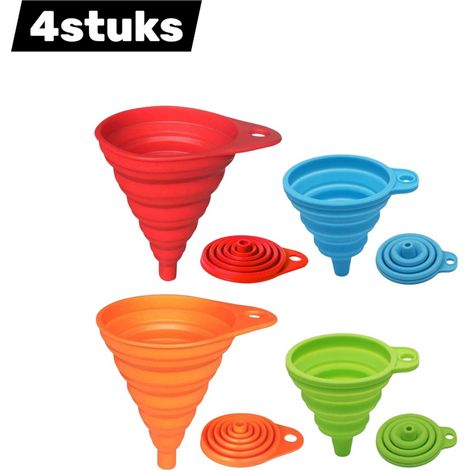 Ensemble d'entonnoirs de cuisine - Petit et grand - Accessoire de cuisine - Pliable - Entonnoir en silicone alimentaire - Pour remplir les bouteilles d'eau et transvaser les liquides - Multicolore (1/5)
