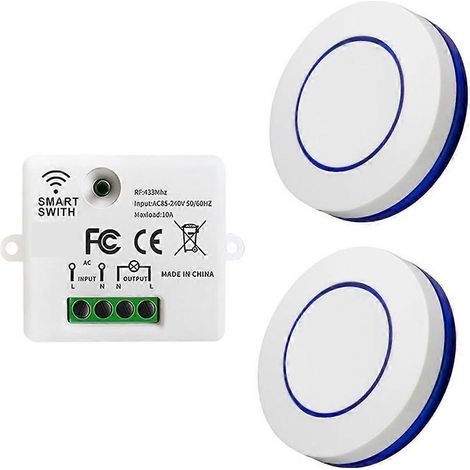 Interrupteur sans fil RF 433 MHz 220 V 10 A avec récepteur relais, mini bouton rond, interrupteur mural, télécommande pour lampe LED (1/5)