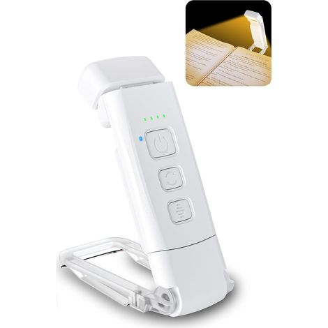 Lampe de lecture, 3 modes de couleur et niveaux de luminosité réglables, rechargeable par USB, autonomie de 80 heures (blanc) (1/5)