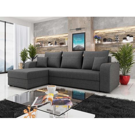 Bestmobilier – Canapé d'angle réversible 4 places convertible – Coffre de rangement – Dimensions 237x139 cm – Revêtement tissu 100% polyester – Usage occasionnel (1/5)