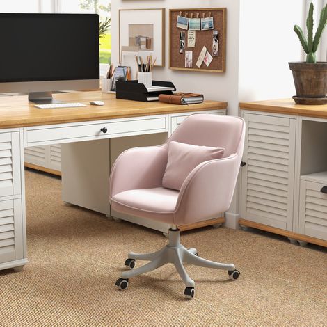 Chaise de bureau massante en velours rose, soutien lombaire vibrant, hauteur réglable, 57x70x78-86 cm (1/5)