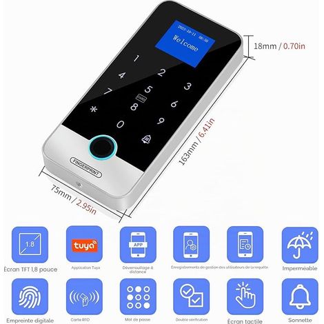 Kit contrôle d'accès Bluetooth application système contrôle d'accès empreinte digitale RFID serrure porte clavier tactile serrure mortaise (1/2)