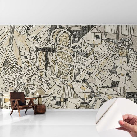 Papier peint adhésif décoratif avec colle pour salon chambre et bureau Installation rapide Abstraction géométrique 416x254 cm (1/5)