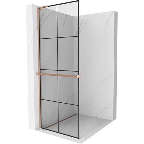 Mexen Kioto+ L Duschwand mit Ablage Walk-in 90 x 200 cm, schwarzes Muster, gebürstetes Kupfer - 800-090-123-65-77 (1/5)