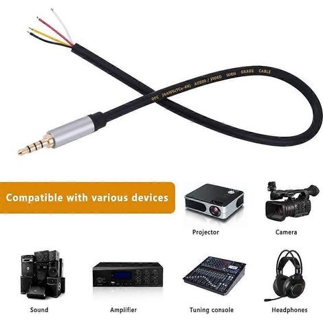 Câble audio avec prise jack mâle 3,5 mm et fils nus pour réparation d'écouteurs et de microphones (1/4)