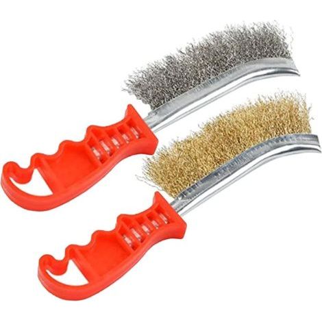 Pair Lot de 2 brosses métalliques en acier, laiton, métal, 1 brosse en acier inoxydable, 1 brosse en laiton, nettoyant pour scories de soudure, brosse à récurer la rouille, 233 mm.