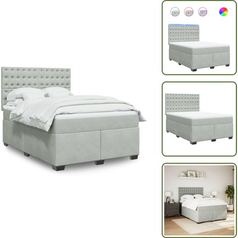 Boxspringbett mit Matratze Hellgrau 140x190 cm Samt - Boxspringbett - Doppelbett - Samtbett - Led Beleuchtung - Höhenverstellbares Kopfteil (1/5)