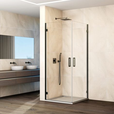 Eckduschkabine GLASS 2 Drehtüren 85x85 cm Profil Titan (1/5)