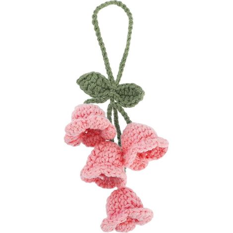 Adorno colgante para espejo retrovisor de coche con forma de tulipán,tejido a mano a crochet,accesorios estéticos florales (rosa) (1/5)