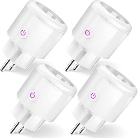 Prise Connectée WiFi, 16A Prise Intelligente Compatible avec Alexa, Google Home, Contrôle à Distance, Mesure de Consommation Électrique, Contrôle Vocal, Fonction de Temps, 2.4GHz, 4 Pièces, White (1/3)
