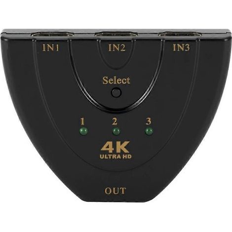 Commutateur HDMI 3 entrées/1 sortie, commutateur 4K, répartiteur de câble vidéo HD 1080P, convertisseur adaptateur hub 1x3, compatible avec les boîtiers TV PS4/3, les téléviseurs HD et les PC. (1/5)