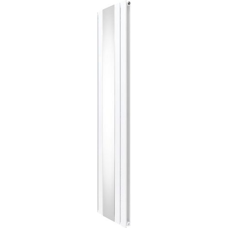 Paneelheizkörper mit Spiegel 1800 x 425mm  Vertikaler Wandheizkörper Heizgerät  Glänzend Weiß Kohlenstoffstahl  Wohn- Badezimmer Küche [Inkl. Reinigungsbürste, Befestigungsset & Halterungen]