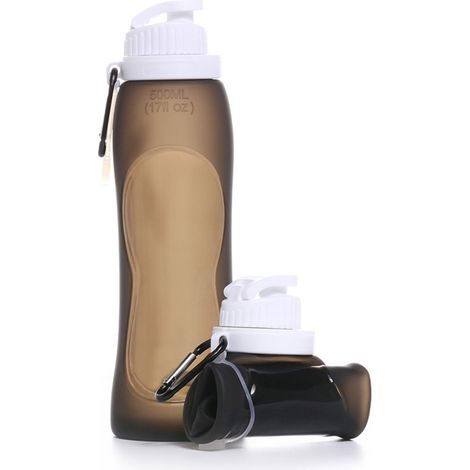 Gourde pliable en silicone - Poche à eau - Écologique - Idéale pour les activités de plein air, le sport, les voyages et plus encore - 500 ml - Noire (1/5)