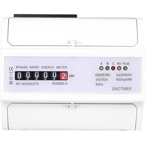 Medidor de energía trifásico multitarifa DDS578C para riel DIN con pantalla LCD de 7 dígitos, 5(100)A, 380V/400V con entrada de transformador de corriente, medidor de horas pico/valle para facturación (1/5)