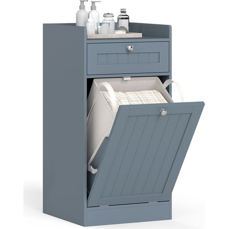 COSTWAY Tilt-Out Laundry Cabinet Bathroom Storage Cabinet with Drawer-Grey