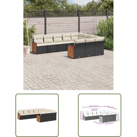 The Living Store 10-tlg. Garten-Sofagarnitur mit Kissen Schwarz Poly Rattan - Gartensofas - Outdoor Möbel - Lounge Set - Rattan Gartenmöbel - Gartenlounge (1/3)