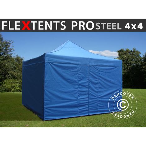Pop up gazebo FleXtents PRO Steel 4x4 m Blue, incl. 4 sidewalls