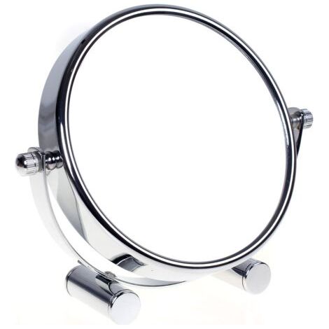 BUNTHAUS Miroir cosmétique design, rotatif à 360 ° Double face : normal et grossissement x 10. Miroir sur pied, miroir de rasage, miroir de salle de bain. Chromé., 5'' Durchmesser, 10-fach (1/5)