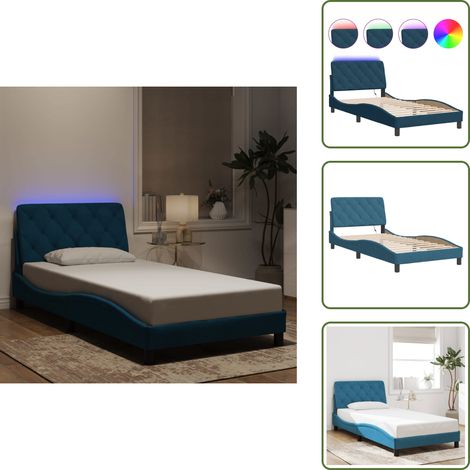 Bettgestell mit LED-Leuchten Blau 100x200 cm Samt - Samtsofa - Bettrahmen - Doppelbett - Boxspringbetten - Himmelbett
