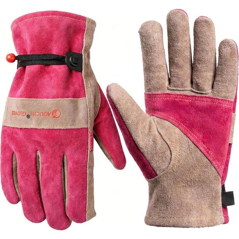 Leather Gardening Gloves for Men and Women, Suitable for Welding Construction Site Agriculture, Wear-Resistant and Anti-Puncture (Rose Red, M) (1/5)