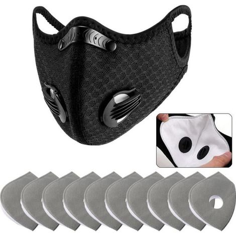 Filtre à Charbon Actif - 10Pcs - Réutilisable - Lavable - Masque de Cyclisme Inclus (1/5)