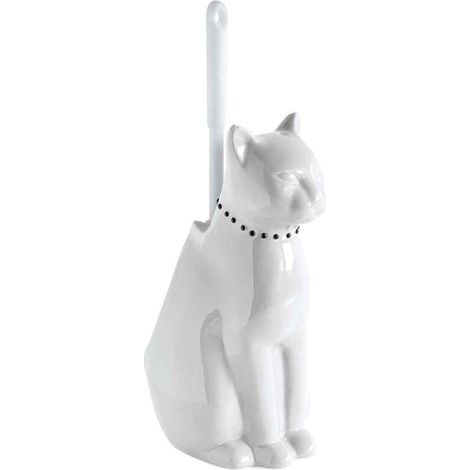 Pot à balai brosse WC chat en céramique blanc à effet onyx, résistant à l’humidité, idéal pour salle de bain, facile à nettoyer et élégant. (1/5)