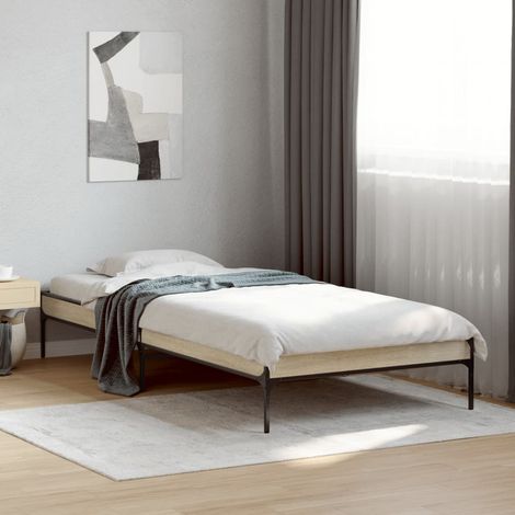 Estructura cama madera ingeniería metal roble  100x200 cm