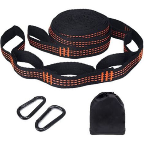 Sangles de Hamac pour Arbre avec 2 Cordes Hamac de 280cm2,5cm and 2 Mousquetons de Fer kit de Fixation Hamac pour Balançoire Camping avec Capacité de Charge de 200 kg Respectueux des Arbres
