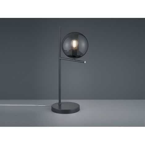 Design Tischleuchte PURE Anthrazit Lampenschirm Glaskugel Rauchfarbig, Höhe 52cm (1/5)