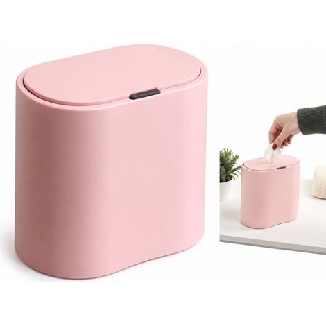 Mini poubelle de table 2 L avec couvercle à pression, 22,5 x 11,2 x 12,5 cm, pour bureau, voiture et salle de bain, rose (1/5)