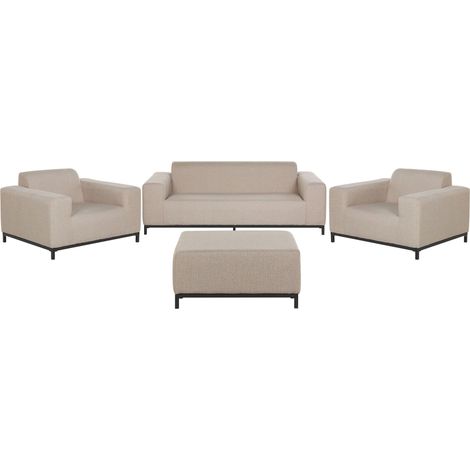 Salon Intérieur ou Extérieur 5 Places Canapé 2 Fauteuils et Pouf Ottoman en Tissu Beige Cadre Noir Assise Confortable et Élégance Intemporelle Beliani (1/5)