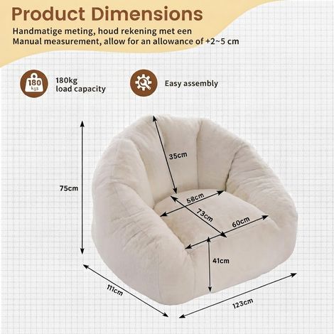 VVBV Pouf poire, 111 x 123 cm, polyester, blanc, sans montage, compressé, chambre et balcon, pour salon (1/5)