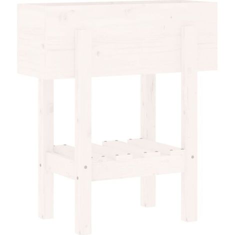 Pot de fleurs blanc, mesurant 62x30x69 cm, en pin massif. (1/5)