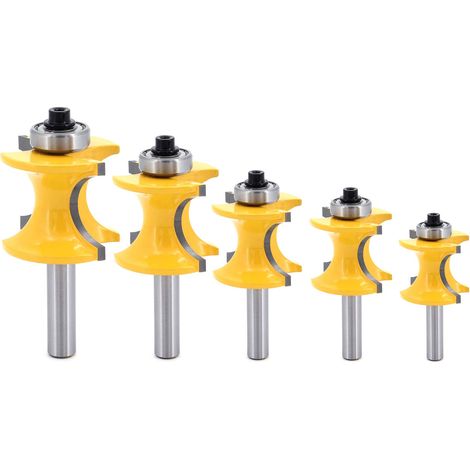Set di 5 frese a gambo toro da 8 mm con colonna, fresa per modanature/bordature, fresa per legno, taglio a raggio 1/4", 3/8", 1/2", 5/8", 3/4", utensile per la lavorazione del legno