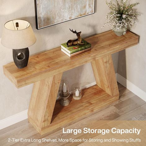 Tribesigns – Table console d'entrée 140 x 30 x 80 cm – Bois de ferme marron – Rangement intégré pour entrée, salon, couloir – Style rustique