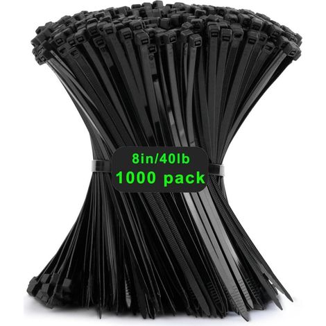 Colliers de serrage noirs 200mm x 3,6mm, lot de 1000, résistants UV, nylon, 18kg (1/5)