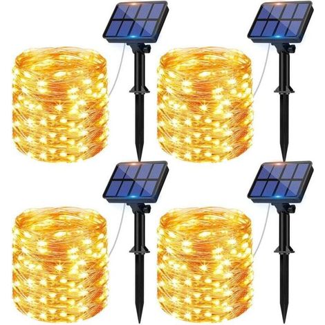 Outdoor Christmas Decorations, Set of 4 Solar String Lights, 12m 120 LED Waterproof Solar String Lights with 8 Lighting Modes for Garden, Patio, Yard, Home, Christmas, Wedding, Party, White (1/4)