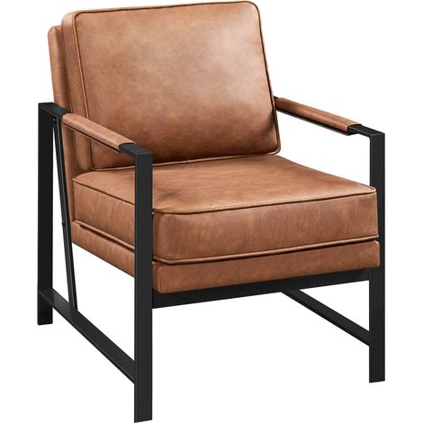 Yaheetech – Fauteuil relax en similicuir PU – Cadre métal néo-rétro – Accoudoirs rembourrés – Dimensions assise 57x63x12,6cm – Confort optimal intérieur (1/5)