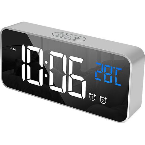 Réveil Numérique, Horloge Numérique LED Horloge Digitale Réveil Aver Température/Snooze/ 2 Alarme/12/24 Heures/Port de Recharge USB/13 musiques (Argenté), Sunflower (1/2)