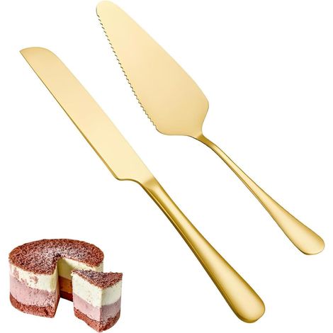 2 Pièces Ensemble de Couteaux à Gâteau en Acier Inoxydable Spatule Patisserie Lavable au lave-Vaisselle Coupe Gateau Patisserie Pour la Pâtisserie Maison, les GoûTers, Les Fêtes (Or) (1/5)