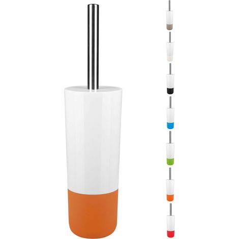 Brosse WC avec récipient hygiénique, Design Moderne et élégant, idéale pour Une Salle de Bain Propre et stylée - Taille Standard, Blanc/Orange (1/5)