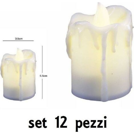 TrAdE Shop Traesio - Set 12 Pz Candele Led Lumini Con Goccia A Batteria Luce Decorazione Tealight -
