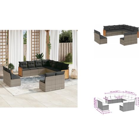 11-tlg. Garten-Sofagarnitur mit Kissen Grau Poly Rattan - Gartensofas - Outdoor Möbel - Lounge Set - Rattan Gartenmöbel - Gartenlounge (1/3)
