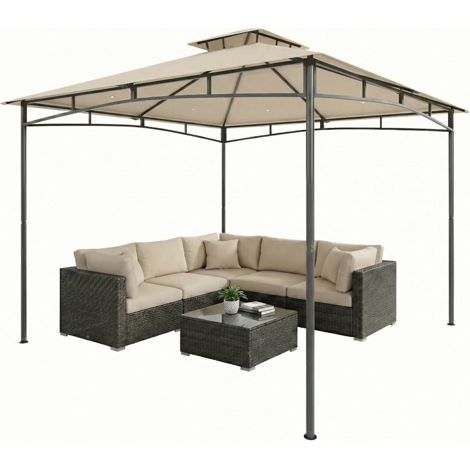Outsunny 3 x 3 m Gazebo, Outdoor Gazebo Canopy with 2-Tier Roof, Khaki