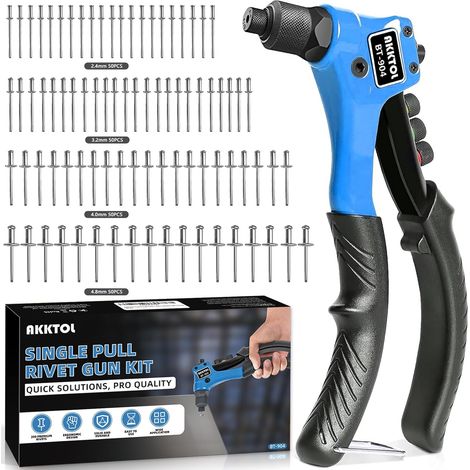 Pince a Rivet, Riveteuse, Pince a Rivet Pop avec 200 Rivets pour 4 Types 4,8mm 4,0mm 3,2mm 2,4mm, Pince à riveter Manuelle pour Automobile, Chemin de Fer, Meubles, Jardinage etc (1/5)