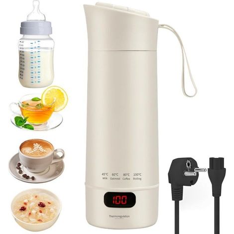 Petite Bouilloire de Voyage, 400 ml Mini Bouilloire de Voyage Portable avec 4 Réglages de Température, Écran LED, 300 W, Bouilloire à Chauffage Rapide pour Thé, Café, Lait pour Bébé (1/5)