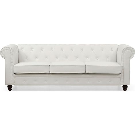 Grand canapé 3 places Chesterfield Blanc